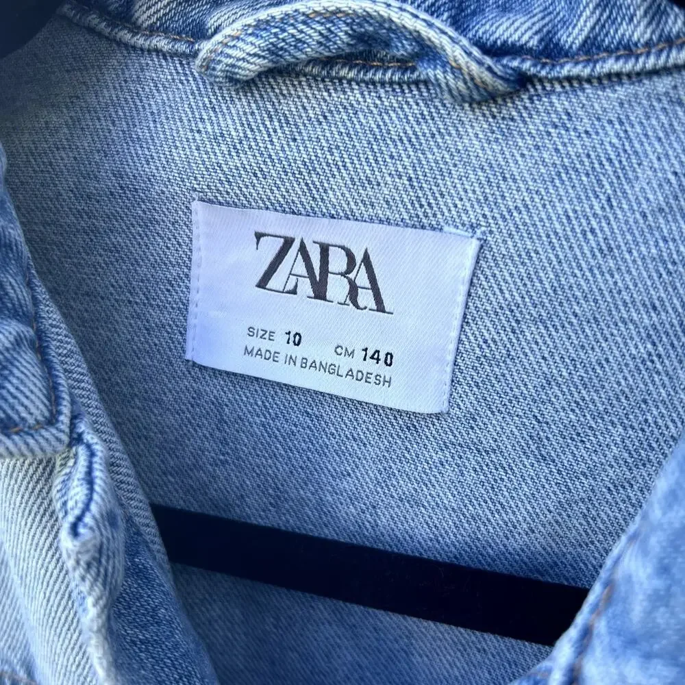 Kids Zara Denim Jacket Light Wash Distressed Button Front Size‎ 10 - Picture 4 of 6